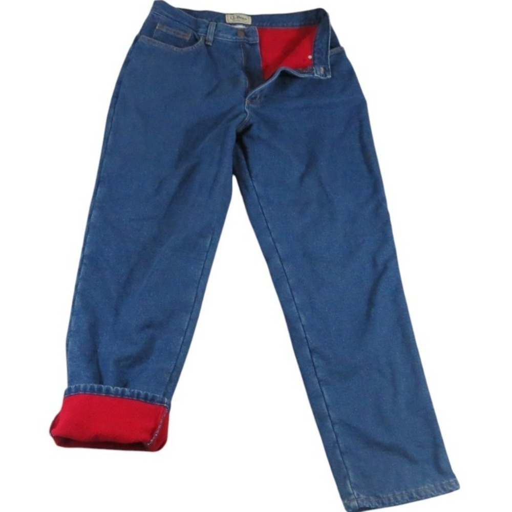 L.L. Bean Jeans Women 12 Reg Blue Fleece Lined Denim Original Fit Relaxed Cold